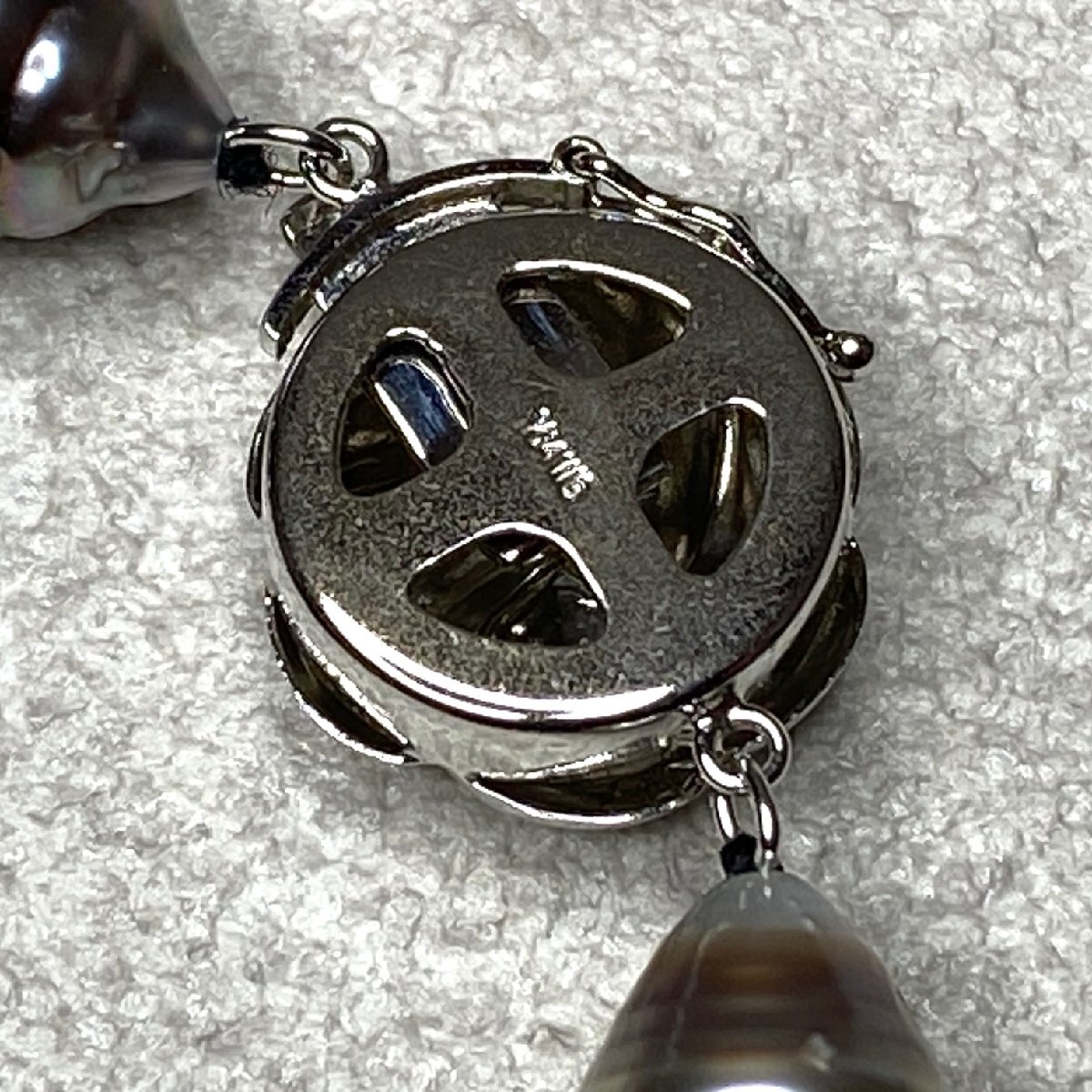 ☆【KJC】南洋 黒蝶真珠　リング/指輪、バロック/ネックレス、イヤリング　計(jì)3點(diǎn)　 リングサイズ約11番強(qiáng)　ネックレス長(zhǎng)さ約43㎝