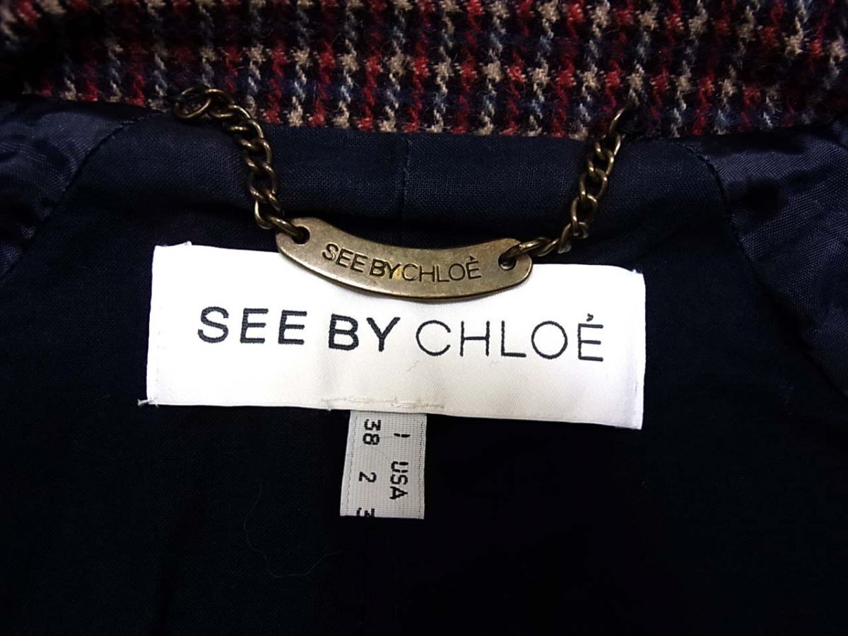 ◆SEE BY CHLOE シーバイクロエ コート チェック柄 比翼仕立て レディース_画像6