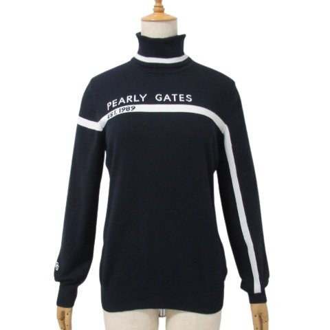 ◇パーリーゲイツ 美品 カシミヤタッチ 天竺 ニット 紺 ネイビー