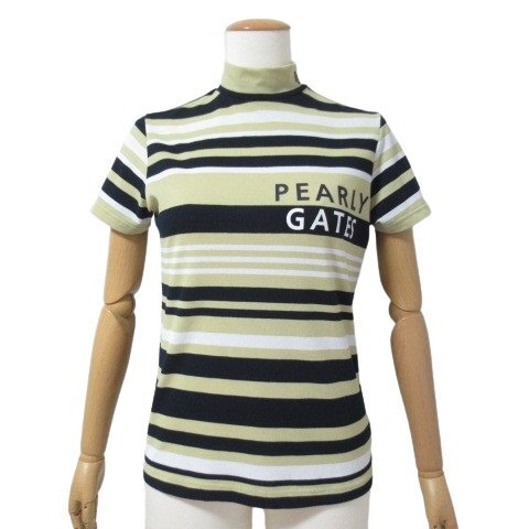 ☆パーリーゲイツ 美品 ベアカノコ 半袖ハイネックカットソー ベージュ系 2（L）日本製 055-4167408 PEARLY GATES【ネコポスOK】◆N12