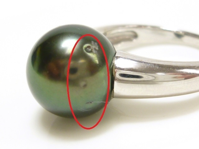 【K18WG】 豪華 大粒！ブラックパール付 リング 12號 ホワイトゴールド 18金 真珠 指輪 White gold Pearl ring ◇J