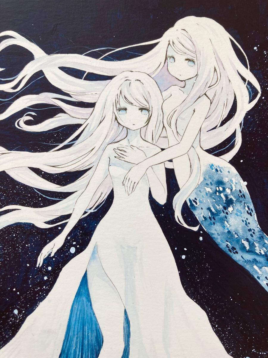 『人魚』ガッシュ 水彩画 原画 オリジナル 手描き 一点物 Yahoo!オークション - 手描きイラスト オリジナル 水彩 人魚 A4