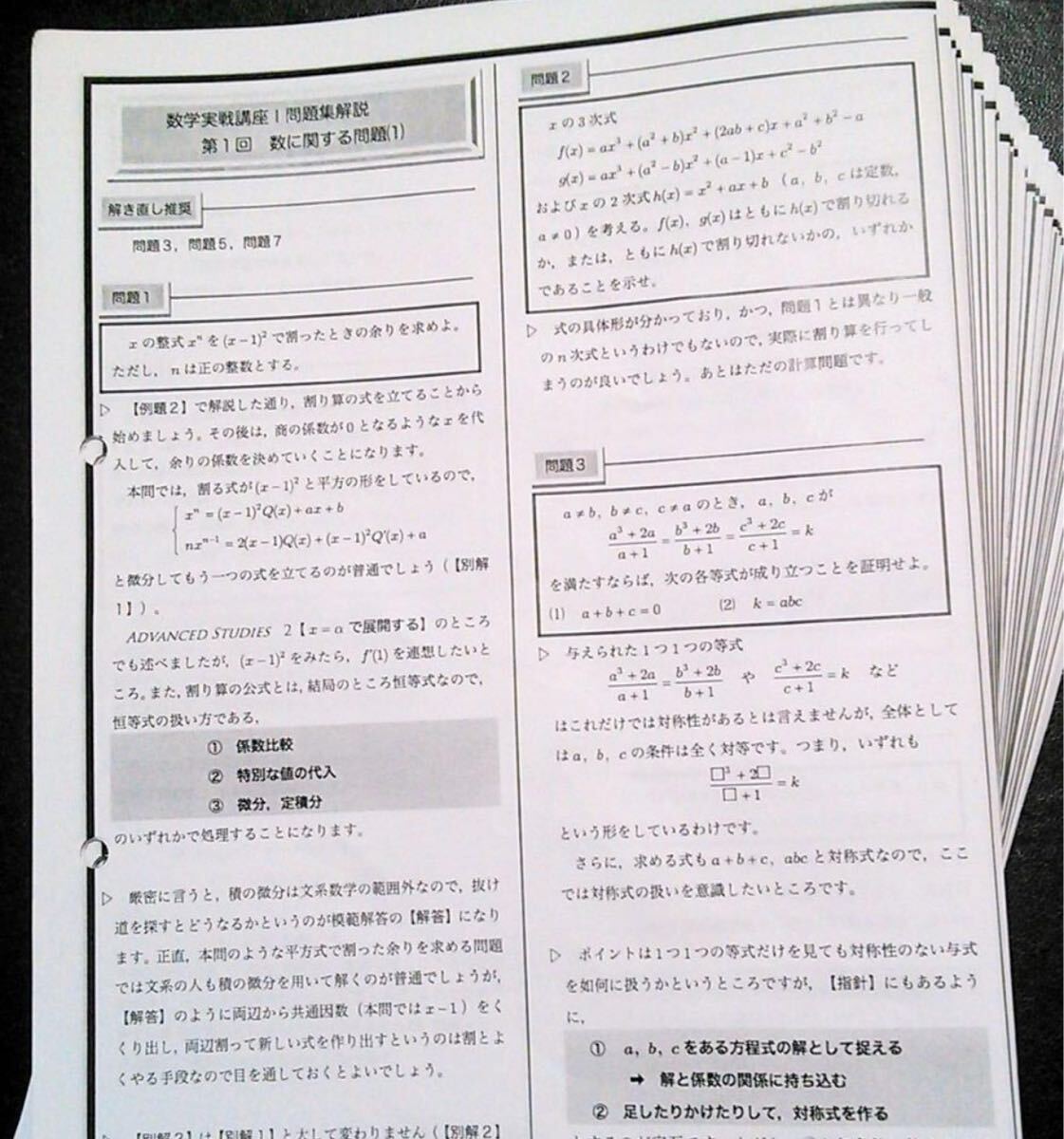 鉄緑会　高2数学実践講座I/Ⅱ問題集解説プリント　フルセット牧野先生　秀逸