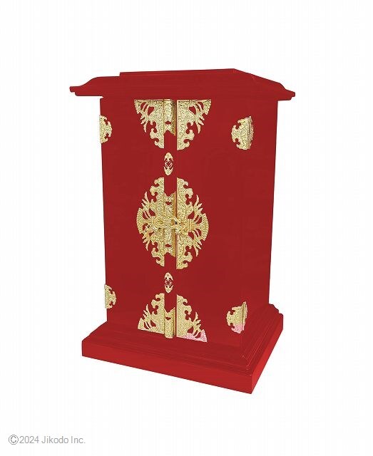 寺院仏具】朱塗り 内部金箔の角型厨子(扉に金具付き) 高さ 寺院仏具】朱塗り 内部金箔の角型厨子(扉に金具付き) 高さ