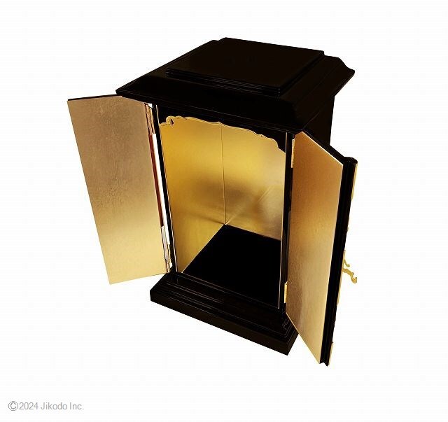 寺院仏具】朱塗り 内部金箔の角型厨子(扉に金具付き) 高さ45 寺院仏具】朱塗り 内部金箔の角型厨子(扉に金具付き) 高さ45