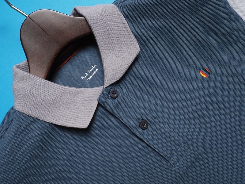 新品正規(guī)品 Paul Smith ポールスミス ストライプ刺繍 鹿の子 半袖ポロシャツMブルー(052) 30-7347