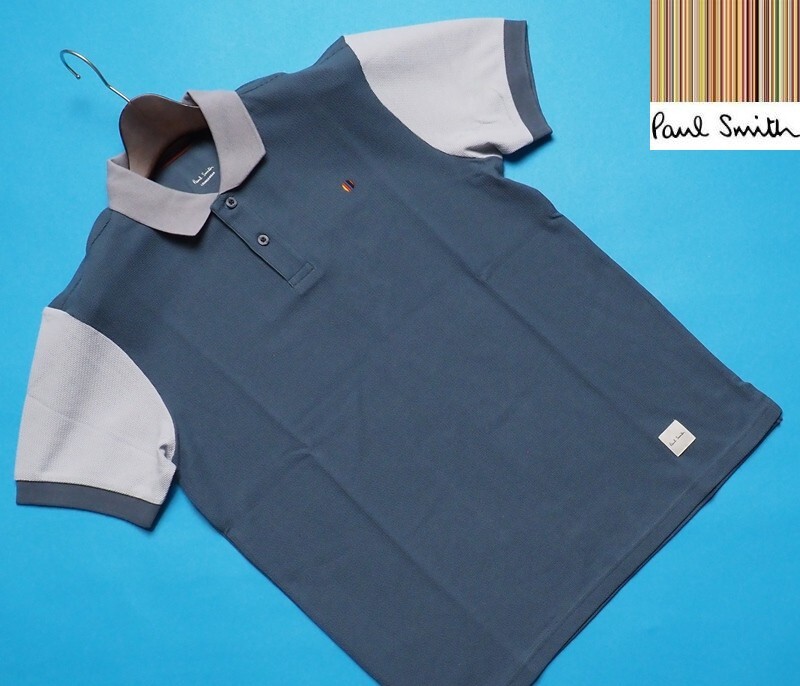 新品正規(guī)品 Paul Smith ポールスミス ストライプ刺繍 鹿の子 半袖ポロシャツMブルー(052) 30-7347