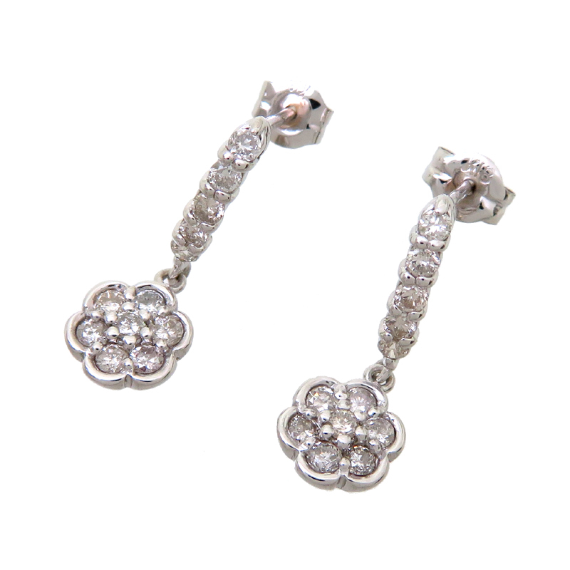 ［飯能本店］Non Brand ノンブランド K18WG 0.25ct ダイヤモンド フラワー ピアス K18ホワイトゴールド レディース DH81854