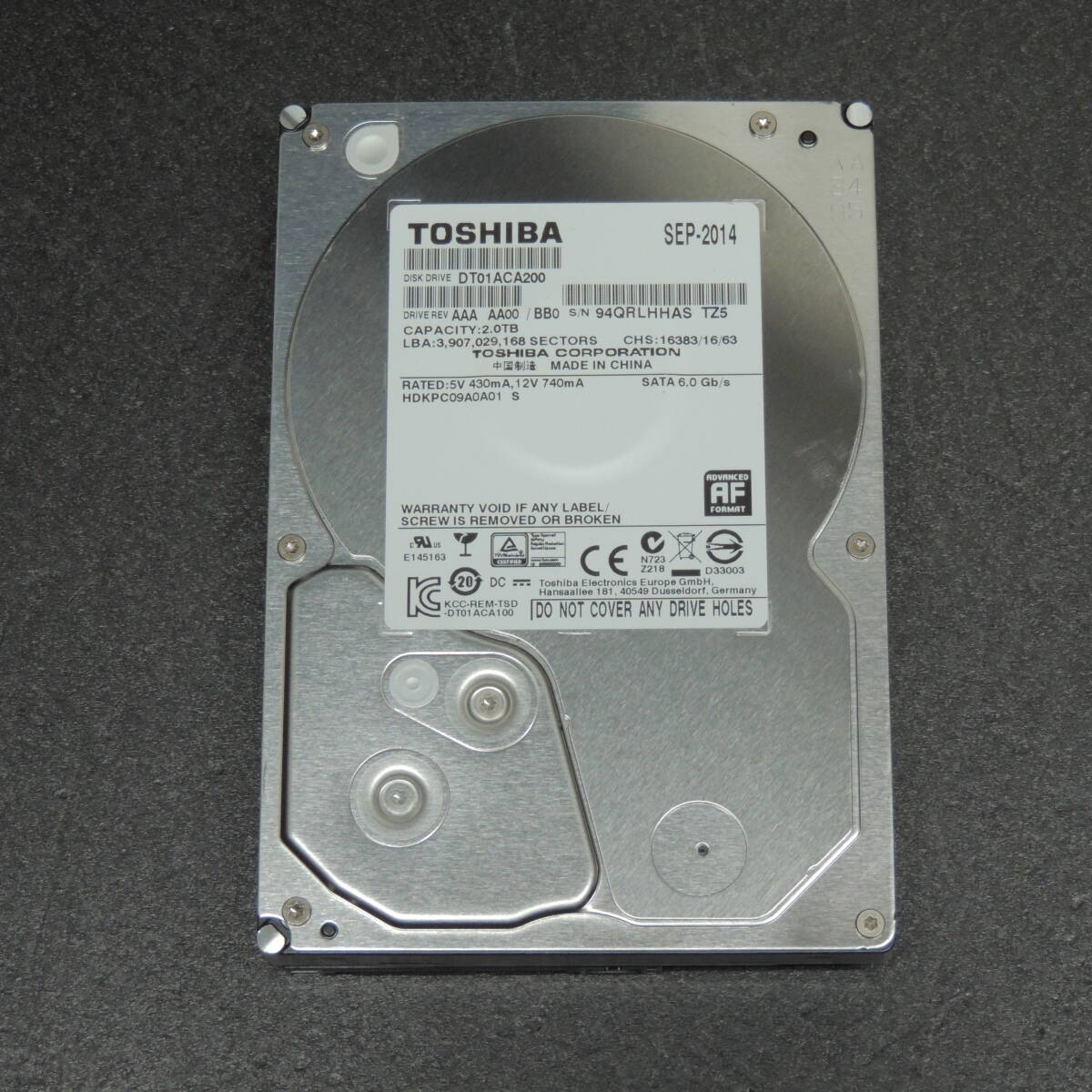 【検品済み/使用17時間】TOSHIBA 2TB HDD DT01ACA200 管理:H-48