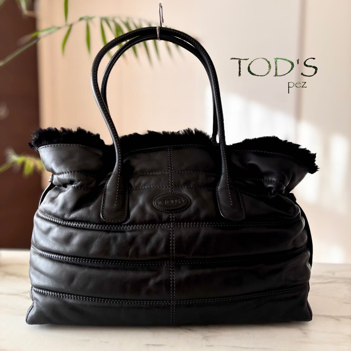 超美品 TOD'Sトッズ フォックスファー レザートートバッグ 超美品 TOD'Sトッズ フォックスファー レザートートバッグ