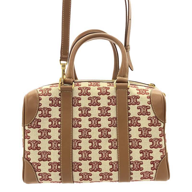[ прекрасный товар ] CELINE / Celine | Trio mf машина f кожа парусина маленький 2Way плечо сумка "Boston bag" | Brown / красный 