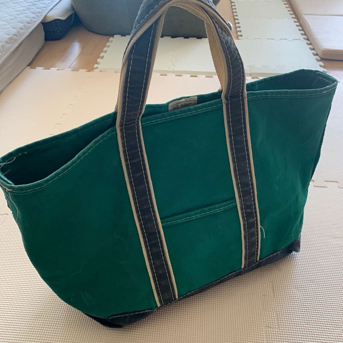 80s 希少【L.L.BEAN】エルエルビーン デラックス トートバック ラージ L ビンテージ ギザギザ ギザタグ グリーン×ネイビー USA製