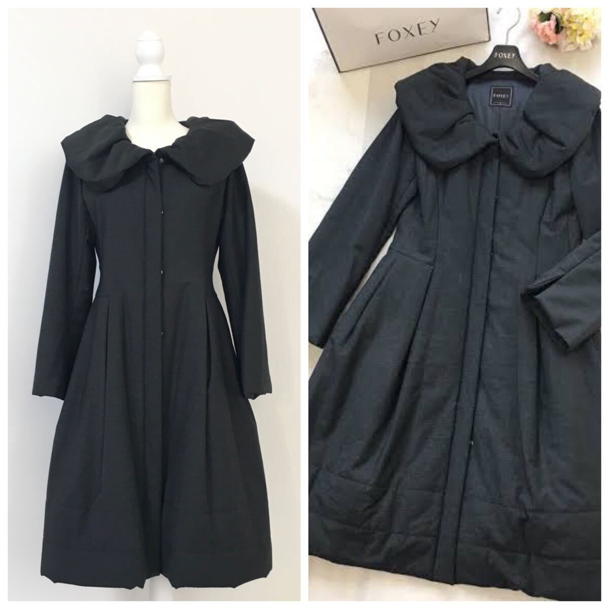 新品同様 FOXEY フォクシー 女優襟 ウール 中綿 コート 40 送料 新品同様 FOXEY フォクシー 女優襟 ウール 中綿 コート 40 送料