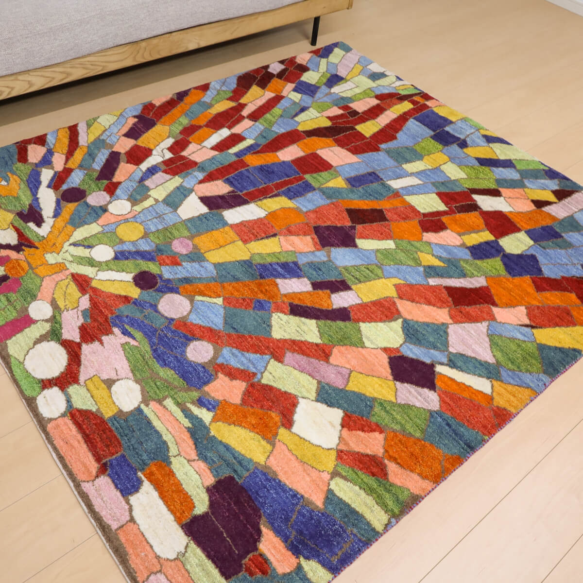 ギャッベ/ルリバフ 185×165cm イラン産 手織り リビング ウール ギャッベ/ルリバフ 185×165cm イラン産 手織り リビング ウール