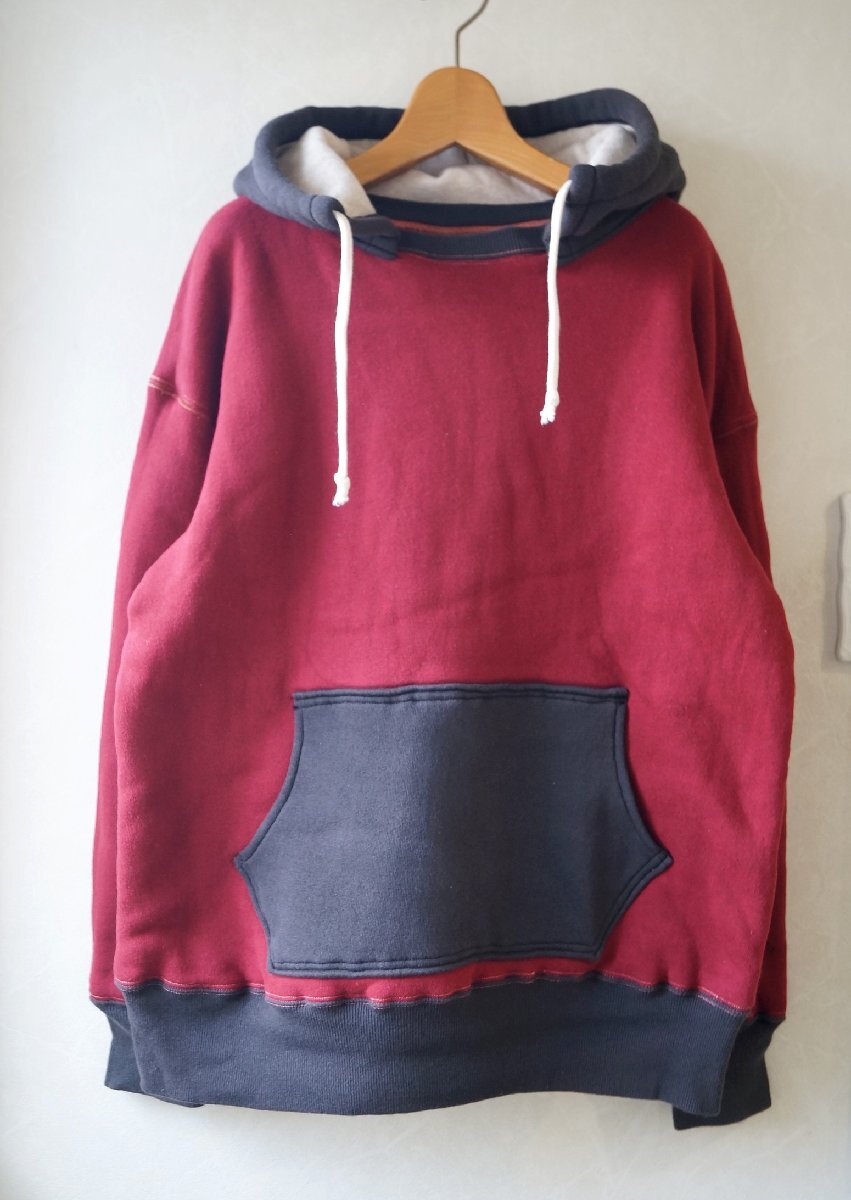 ◆WAREHOUSE ウエアハウス *後付けパーカー コットンスウェットフーディ / 赤×グレー40*　古着のgplus広島 2412t1