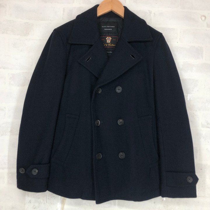 nano universe ナノユニバース 中綿入り カシミア混 ウール メルトンコート Pコート SIZE: M メンズ ネイビー MH632024122903
