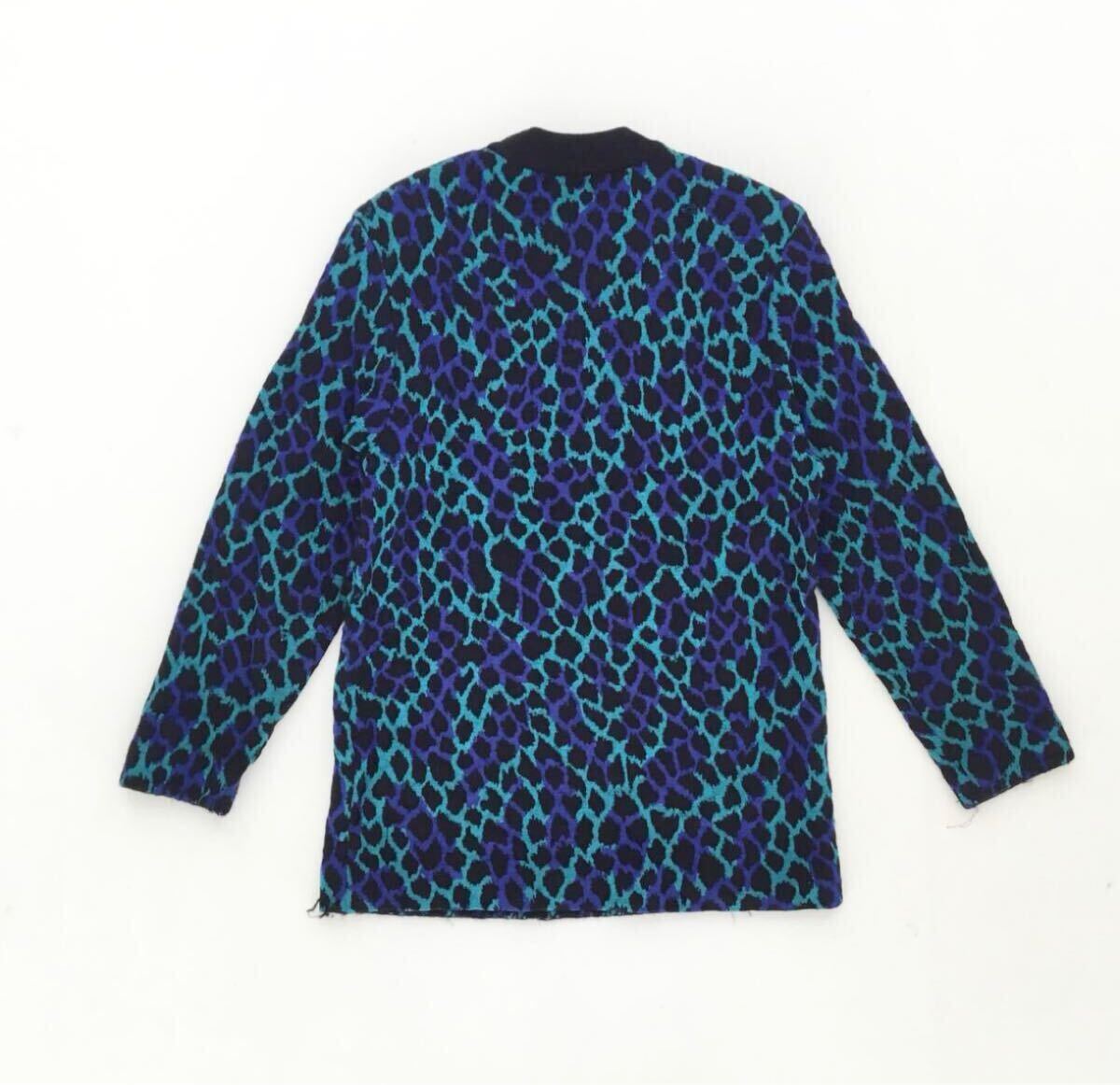 YVES SAINT LAURENT イヴ?サンローラン レオパード ヒョウ柄 セーター ニット トップス 長袖 ブルー系 Mサイズ レディース 総柄 