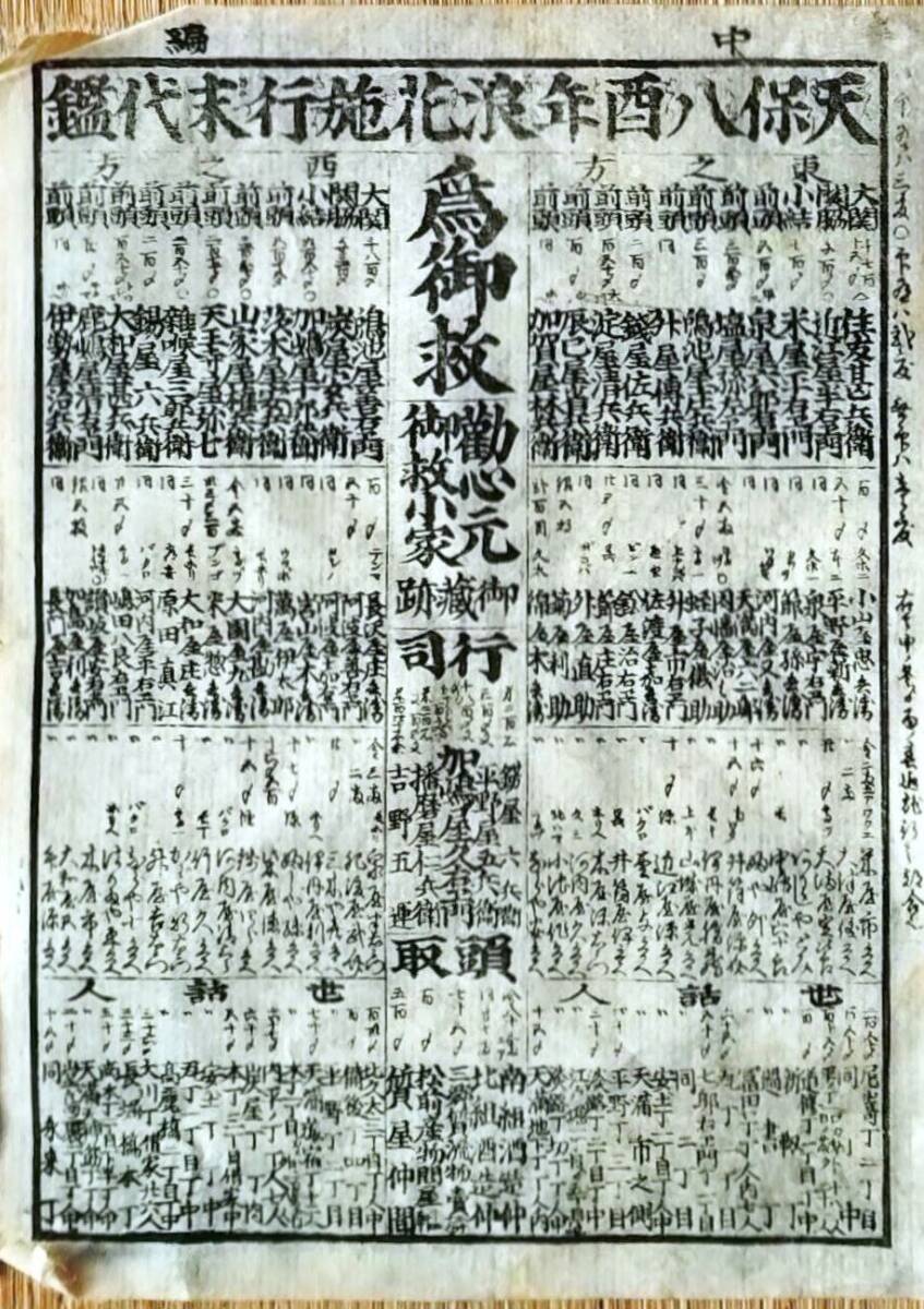 f24122516〇一枚刷り 浪花みやげ第２編５集 浪花施行末代鑑 中編 住友 鴻池 ことば遊び しゃれ なぞ 判じ絵 見立番付 天保年間〇和本古書