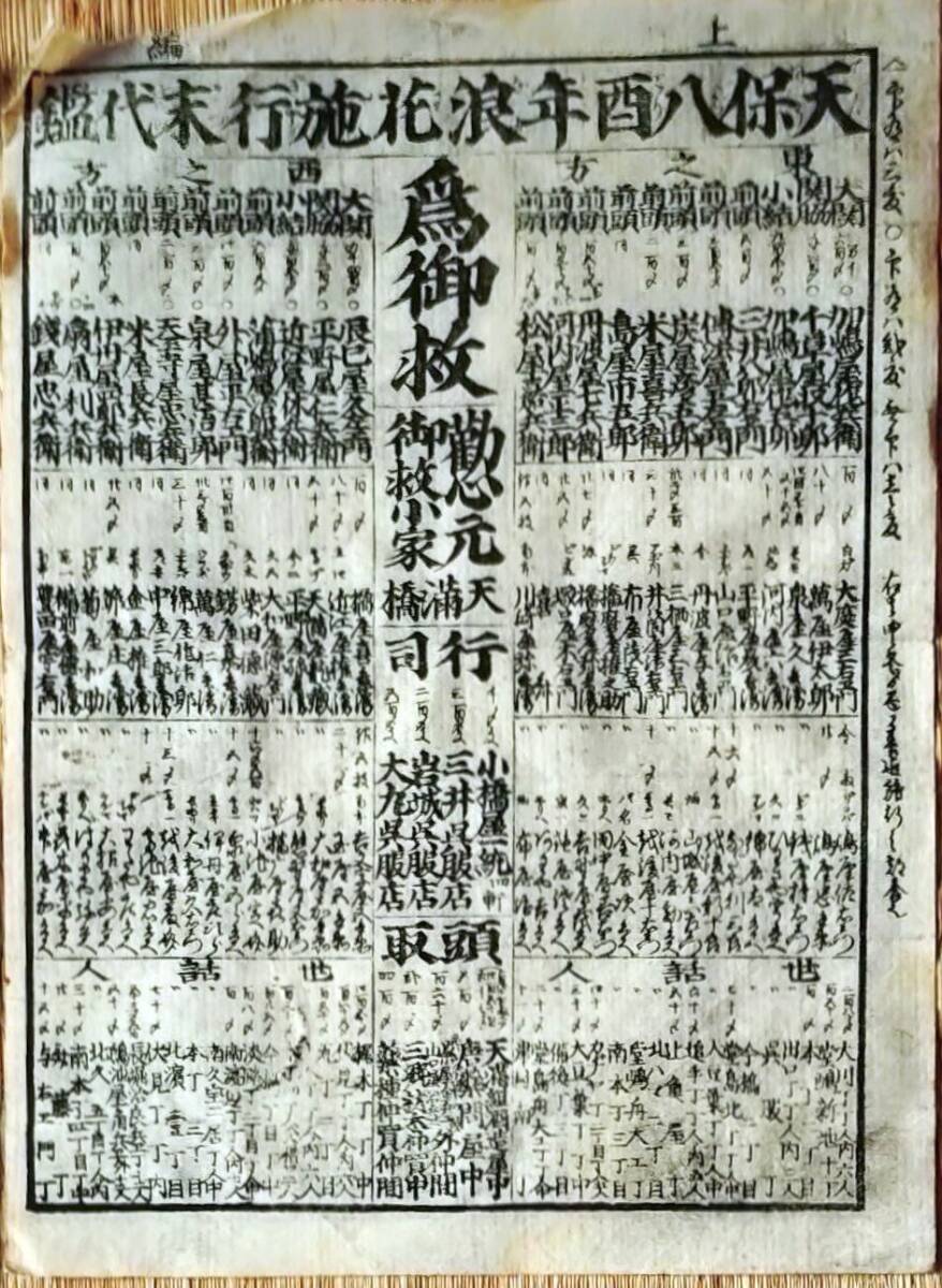 f24122515〇一枚刷り 浪花みやげ第２編５集 浪花施行末代鑑 加嶋屋 辰巳屋 ことば遊び しゃれ なぞ 判じ絵 見立番付 天保年間〇和本古書