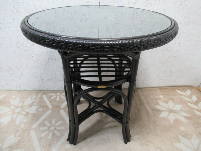 愛知近郊自社配送★参考価格￥41,800★KAZAMA/カザマ ラタン製 テーブル 籐家具 ガラス天板 丸テーブル コーヒーテーブル