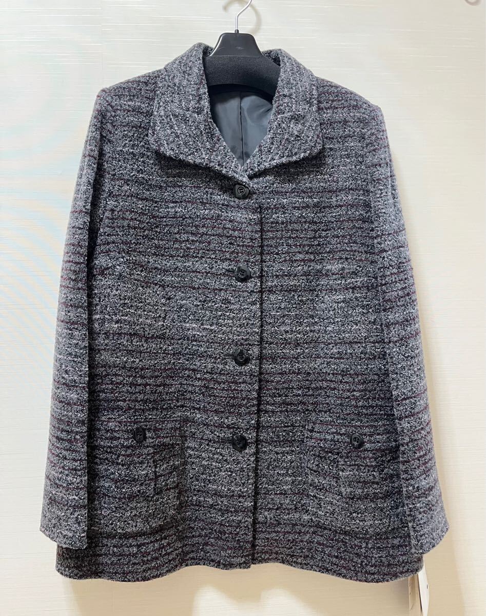 [新品] 激安・在庫処分 Lサイズ　レディース軽量ウールジャケット　ミセスジャケット　婦人ジャケット　日本製素材　グレーミックス色