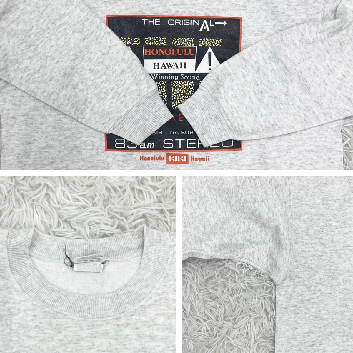 【A2523】KIKI 83am キキ スウェット トレーナー グレー ユニセックス HONOLULU HAWAII ロゴプリント カジュアル 長袖 M~Lサイズ_画像6