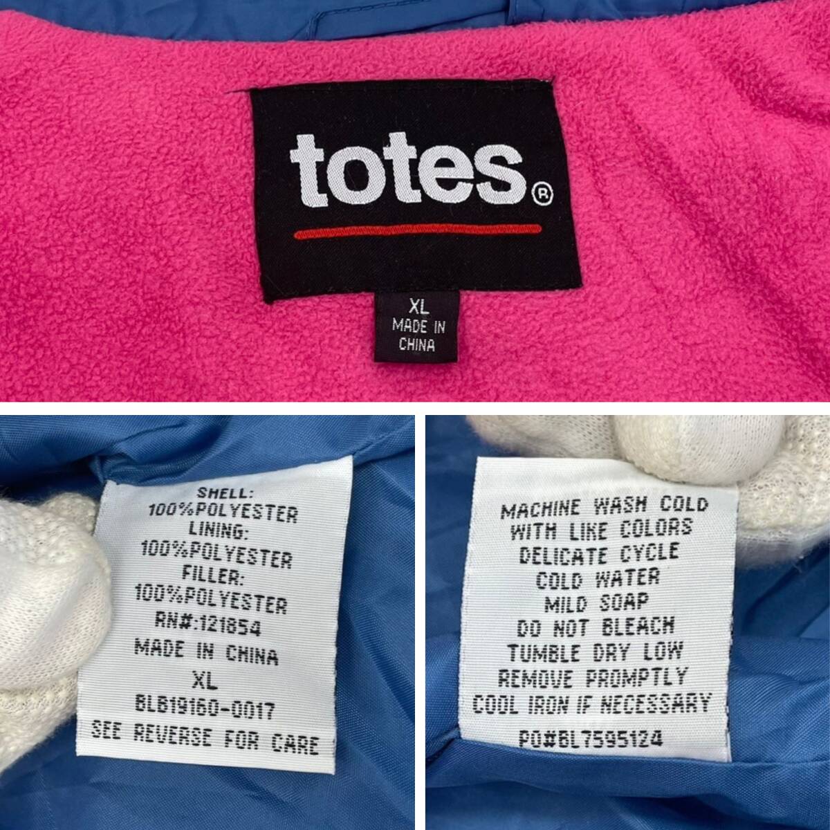 【A2848】totes トーツ レディース レインジャケット ブルー×裏地ピンク フリースライナー付き 軽量 L～XLサイズ
