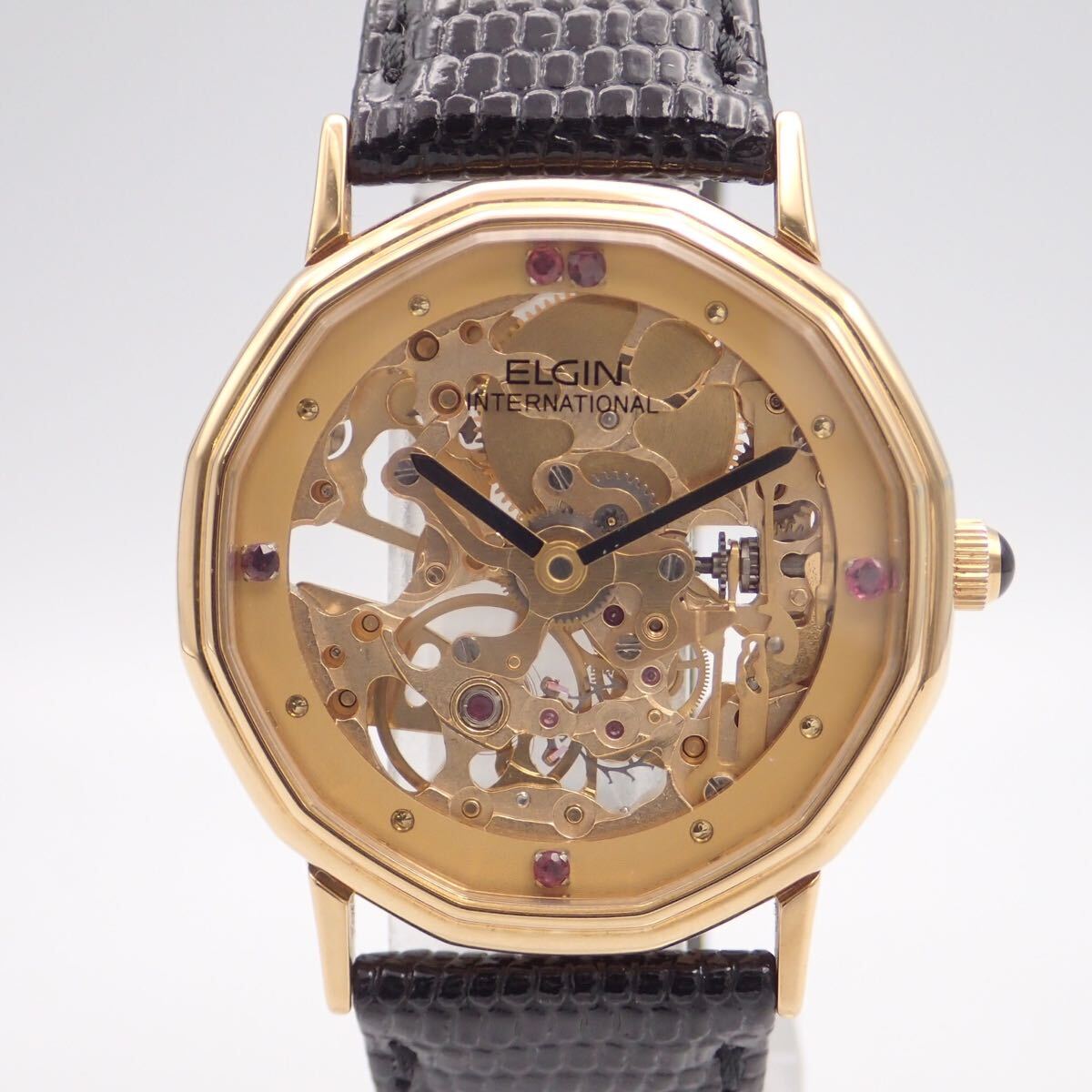 A/え10306【美品】ELGIN エルジン/手巻き/メンズ腕時計/12角/17