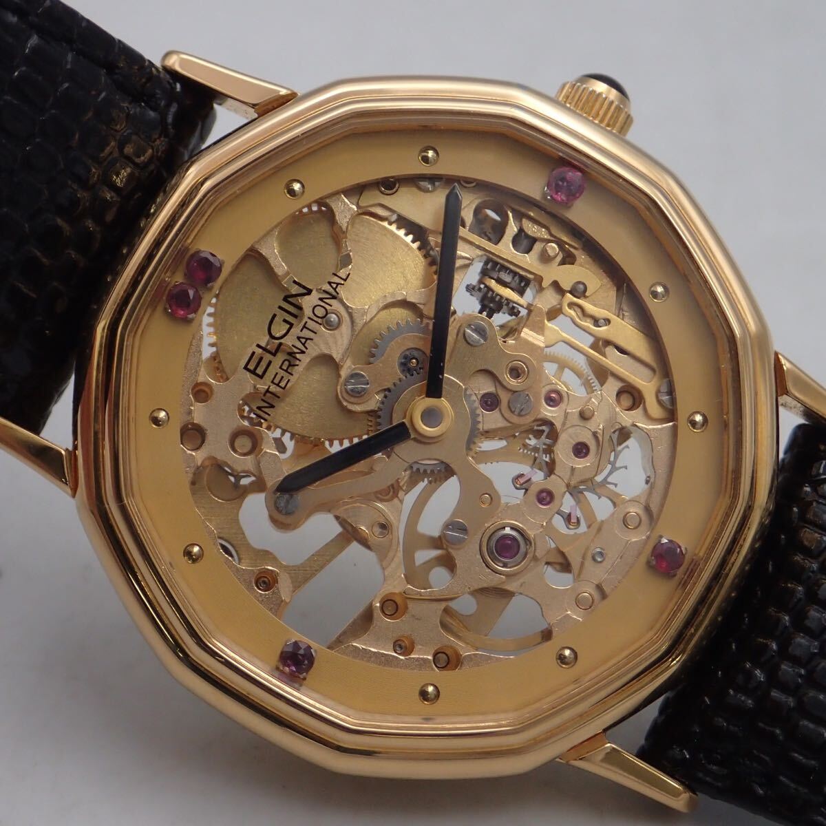 A/え10306【美品】ELGIN エルジン/手巻き/メンズ腕時計/12角/17
