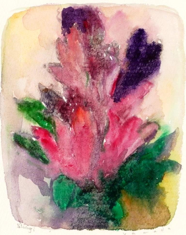 山田真二『花』◆水彩 肉筆◆直筆サイン有◆実力作家！個(gè)展多數(shù)！白日會！人気！額裝