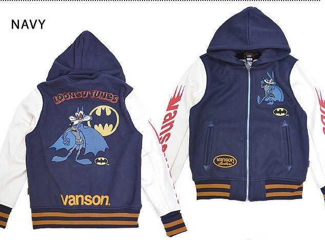 vanson×LOONEY WARNER BROS.100周年記念モデル ボンディングスタジャン◆vanson ネイビーLサイズ LTV-2404 バンソン バットマン