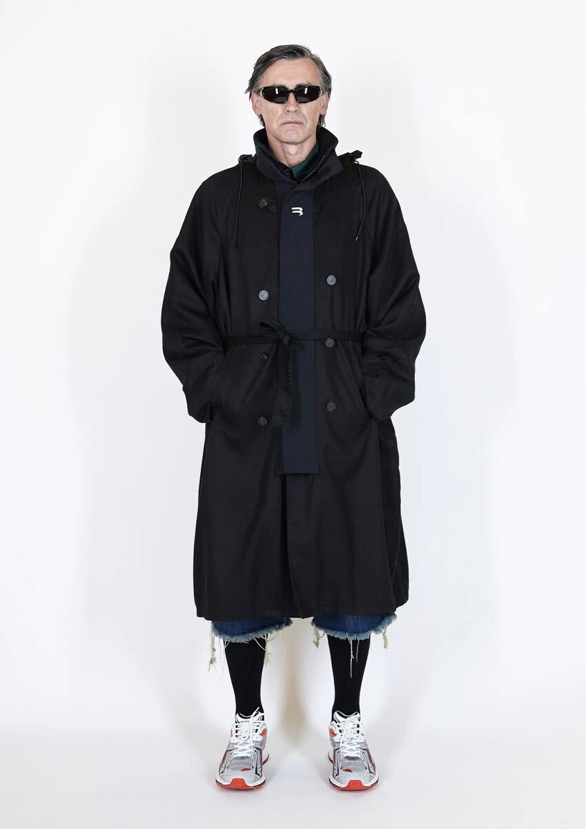 BALENCIAGA 2021AW HYBRID NYLON COTTON TRENCH HOODED JACKET BALENCIAGA 2021AW HYBRID NYLON COTTON TRENCH HOODED JACKET