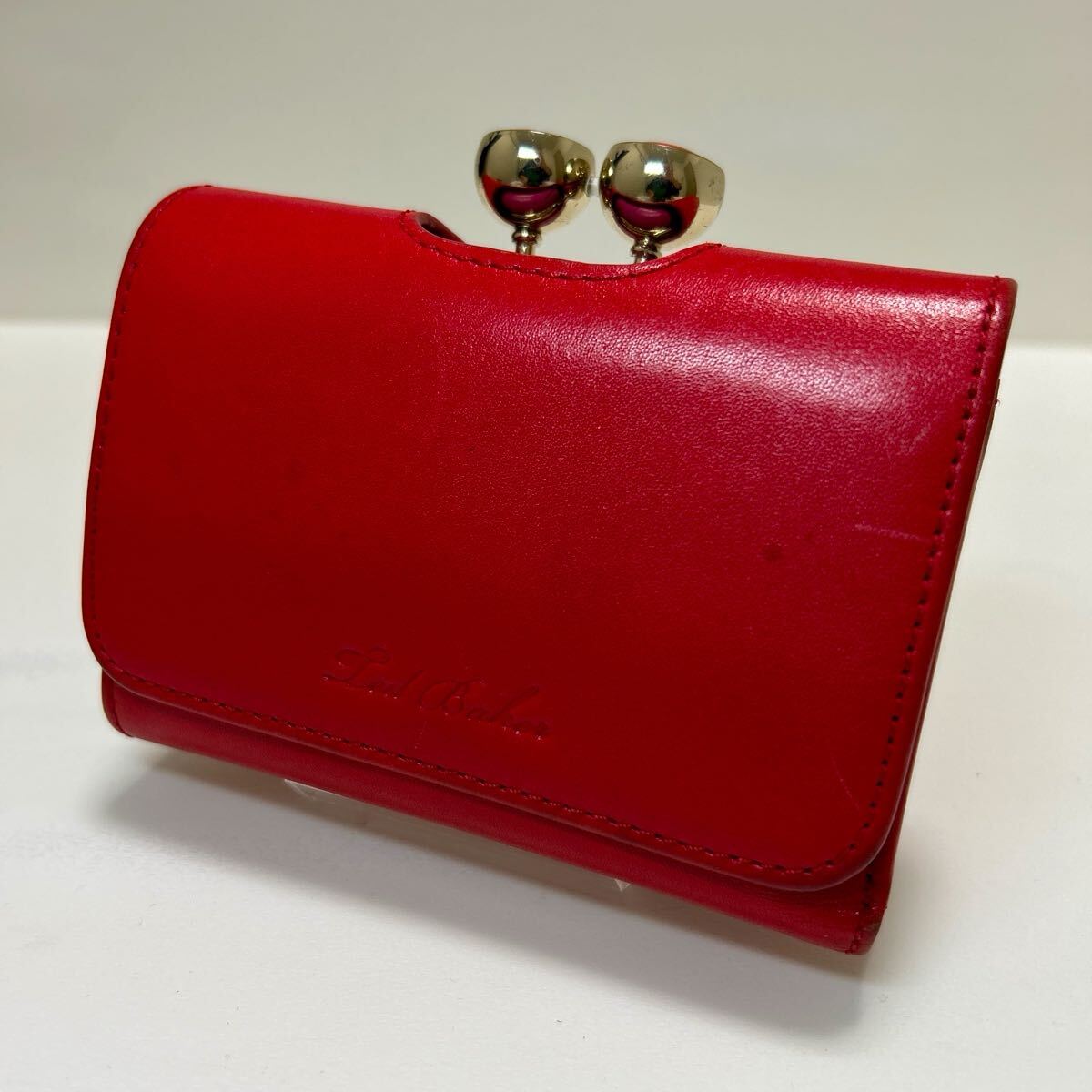 ★TED BAKER テッドベーカー　がま口 三つ折り財布★　本革　Wホック　小銭入れ有　バイカラー　レッド × ピンク 【USED】1209