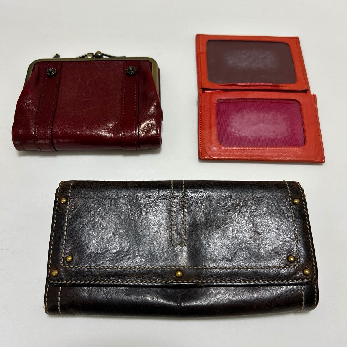 ◆Dakota ダコタ　3点セット◆　フラップ式 長財布 × がま口 折り財布 × パスケース　ブラウン＆レッドブラウン系 【USED】1217
