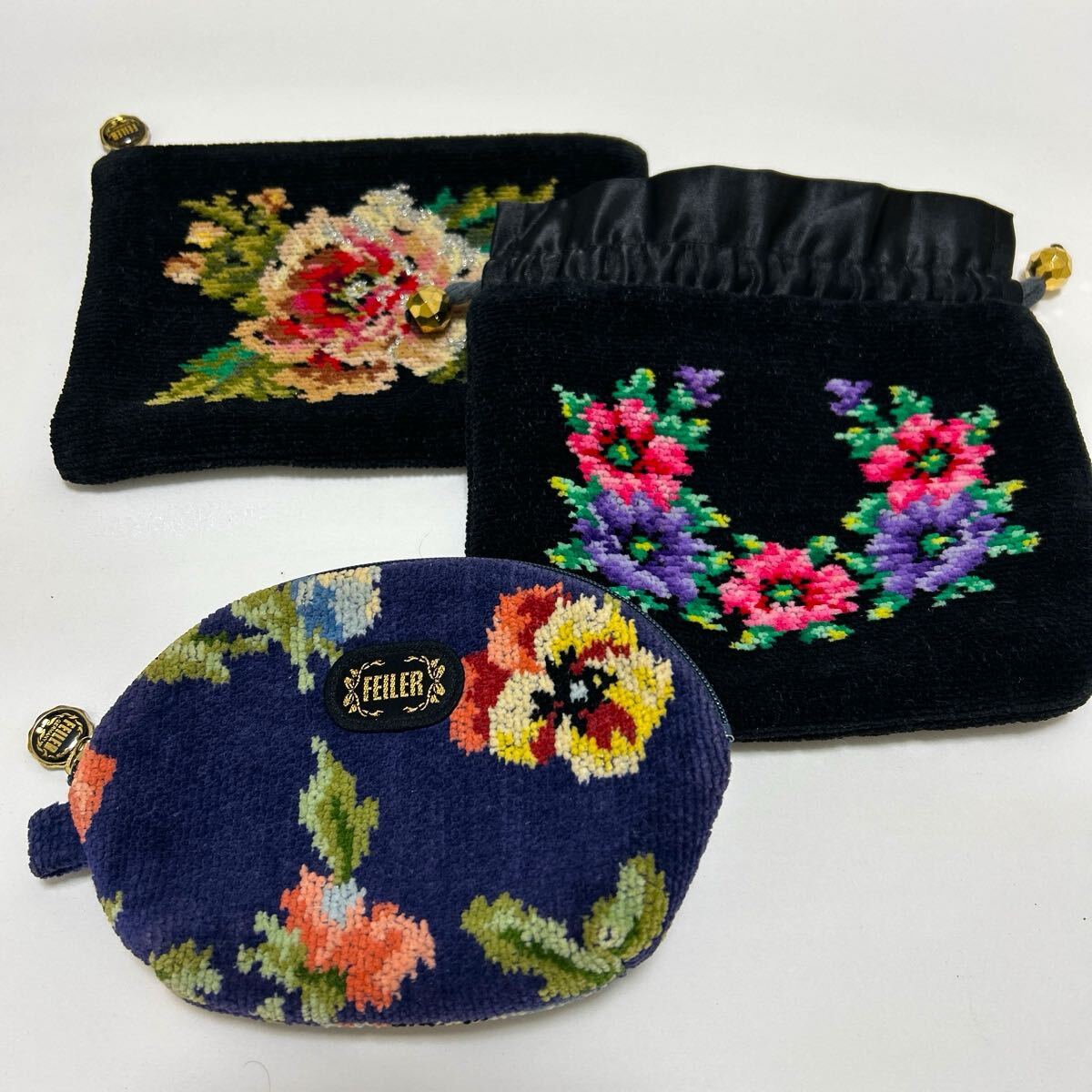 なつ様　ご確認用 ☆良品 FEILER フェイラー 花柄 ポーチ＆巾着袋 3点セット☆
