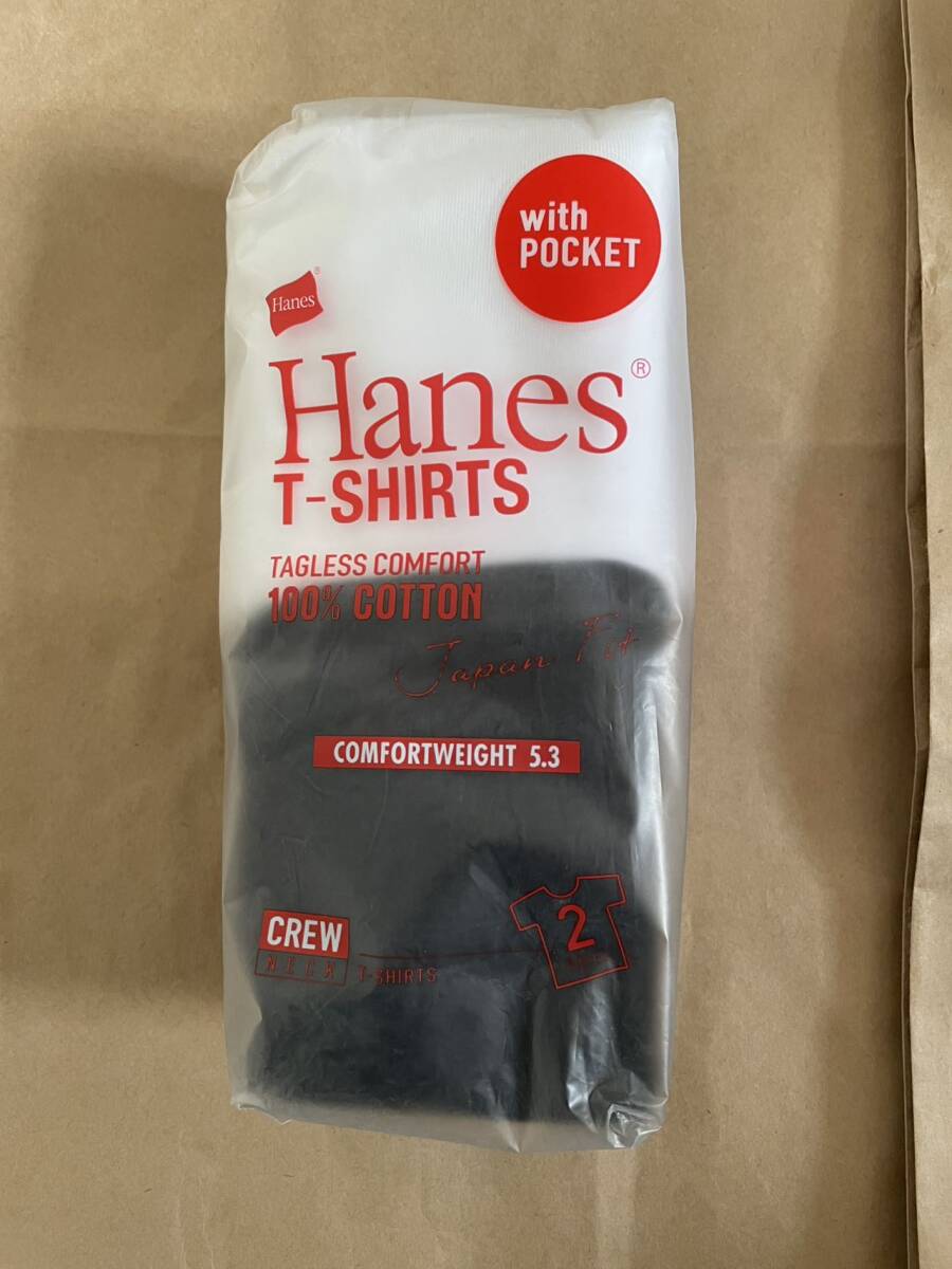 未開封 未使用 Hanes T-SHIRTS ヘインズ Tシャツ HANES JAPAN FIT 2P（2枚組）黒と白 表記L 100％コットン 丸首 TAGLESS COMFORT 6