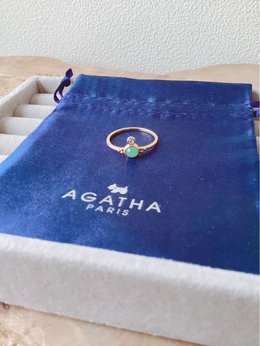 【AGATHA】アガタ　925シルバー　淡いグリーン天然石　ゴールドリング　指輪　14.5号