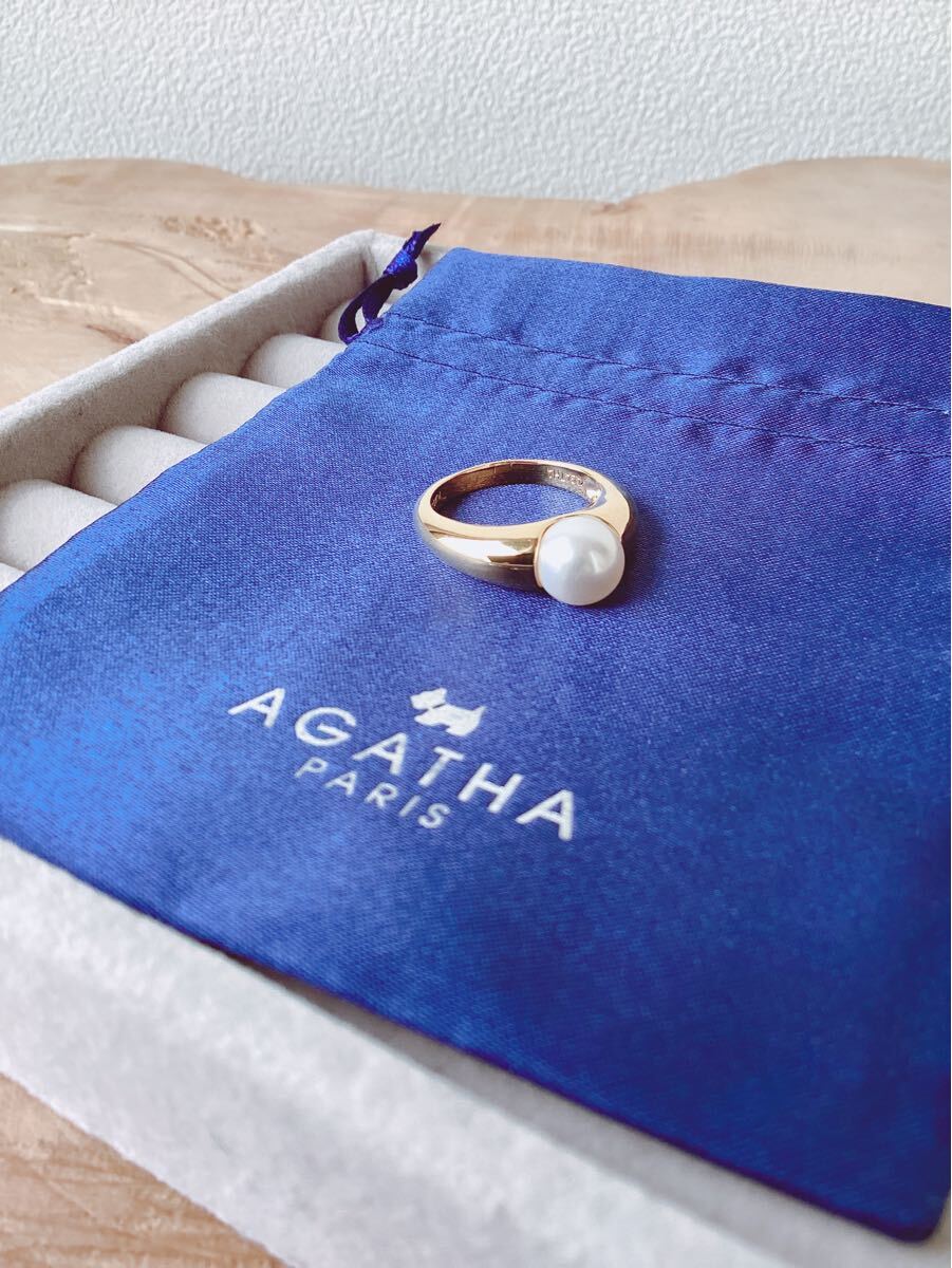 【AGATHA】指輪15号　PLAQUE OR　ゴールドメッキ 　7mm玉　フェイクパールリング　アガタ