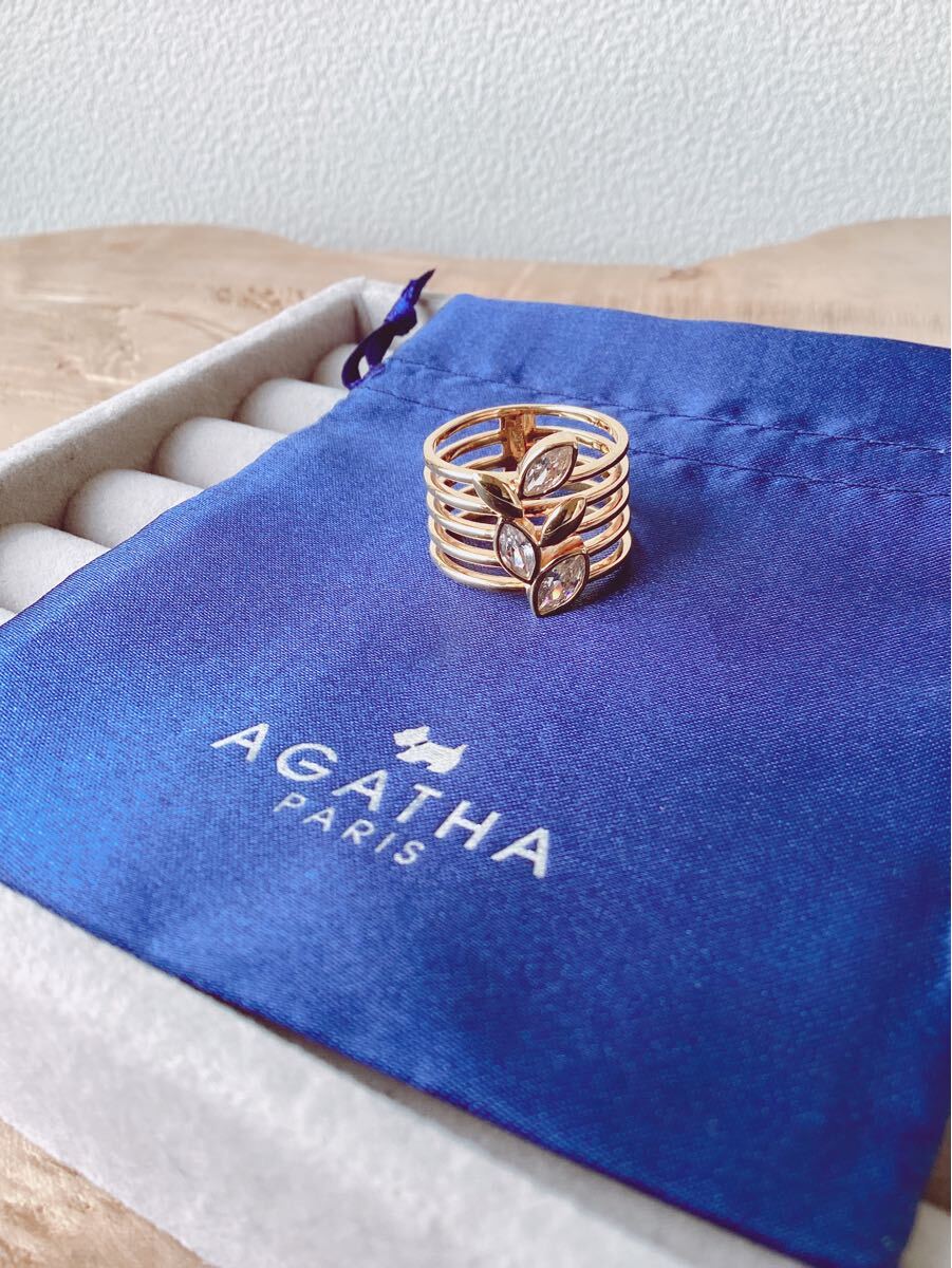 【AGATHA】指輪14~15号　925シルバー　金メッキ　キラキラビジュー　5連リング　アガタ