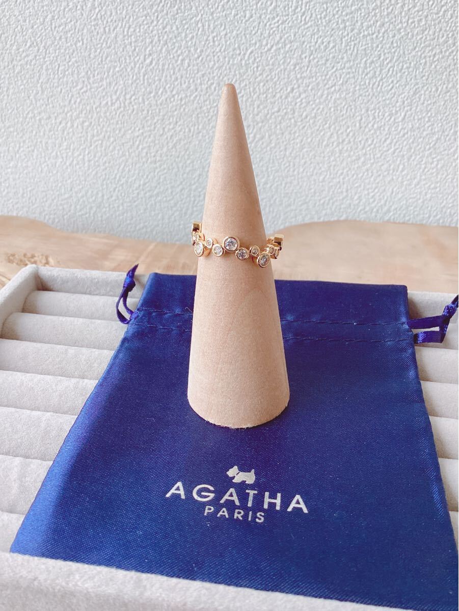 【AGATHA】指輪15号　PLAQUE OR　ゴールドメッキ　キラキラクリスタルビジュー　デザインリング　アガタ　定価15000円＋税