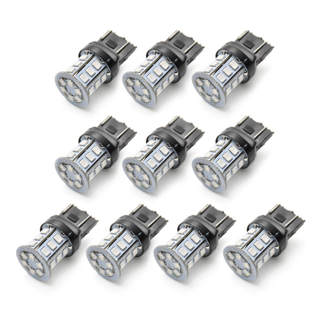 10個(gè)セット●● 12V 24連 T20 ダブル LED 球 ★赤 レッド ブレーキ テールランプ W3×16q 7443 2段発光 無(wú)極性
