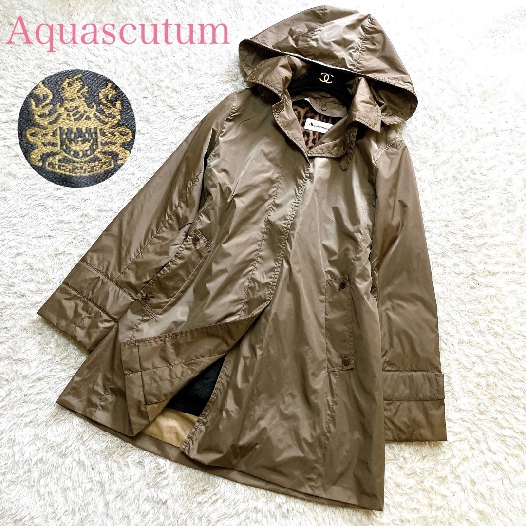 Aquascutum アクアスキュータム トレンチコート フード レオパード柄ライナー付 S 