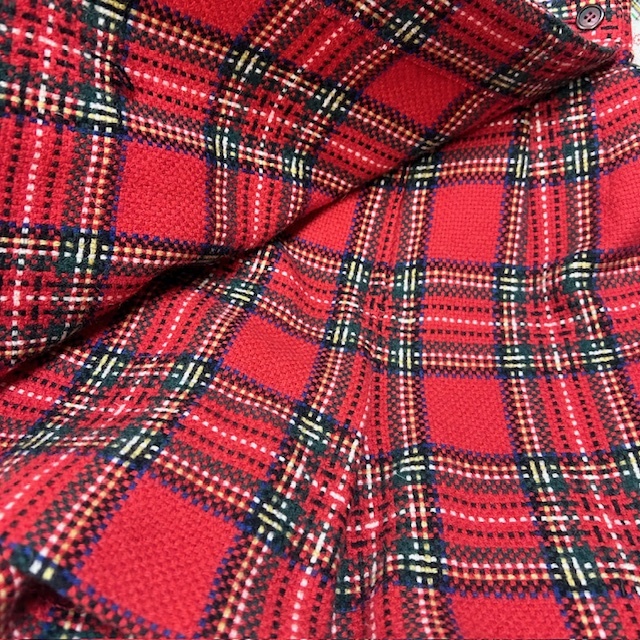 レトロ古着 80s～ タータンチェック柄 厚手 ラップ風キュロットショートパンツ XS～S 赤 オールド ヴィンテージ 秋冬 ウール 日本製 ●444_画像4