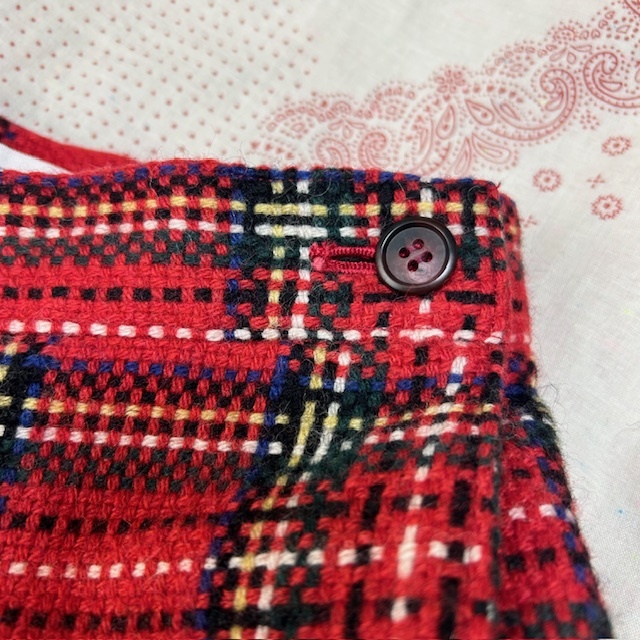 レトロ古着 80s～ タータンチェック柄 厚手 ラップ風キュロットショートパンツ XS～S 赤 オールド ヴィンテージ 秋冬 ウール 日本製 ●444_画像6