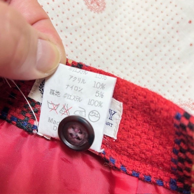 レトロ古着 80s～ タータンチェック柄 厚手 ラップ風キュロットショートパンツ XS～S 赤 オールド ヴィンテージ 秋冬 ウール 日本製 ●444_画像9