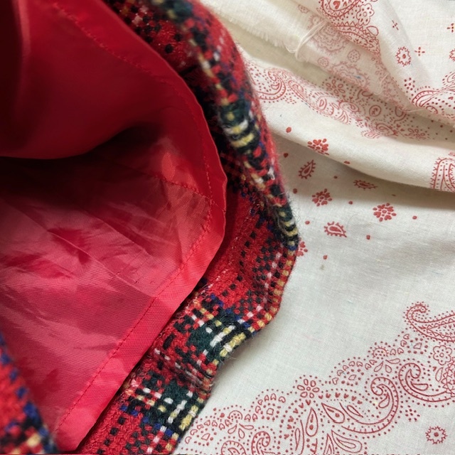 レトロ古着 80s～ タータンチェック柄 厚手 ラップ風キュロットショートパンツ XS～S 赤 オールド ヴィンテージ 秋冬 ウール 日本製 ●444_画像10