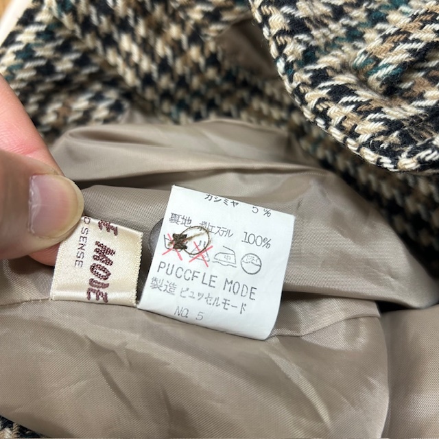 レトロ古着 80s~ ガンクラブチェック柄 カシミヤ混 ウールキュロットワイドハーフパンツ M オールド ヴィンテージ 秋冬春 ●447_画像8