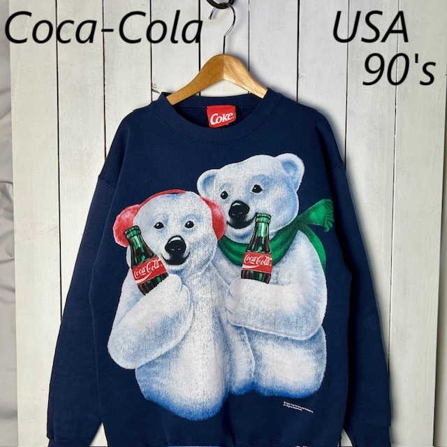 USA古着 90s USA製 Coca-Cola 白クマ大判プリントスウェット M USA古着 90s USA製 Coca-Cola 白クマ大判プリントスウェット M