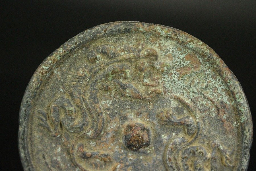 中国美術 青銅 龍紋 鏡 φ7.6cm(LC528) 銀閣】中国美術 青銅 龍紋 鏡 φ7.6cm 旧家蔵出 送料無料(LC528