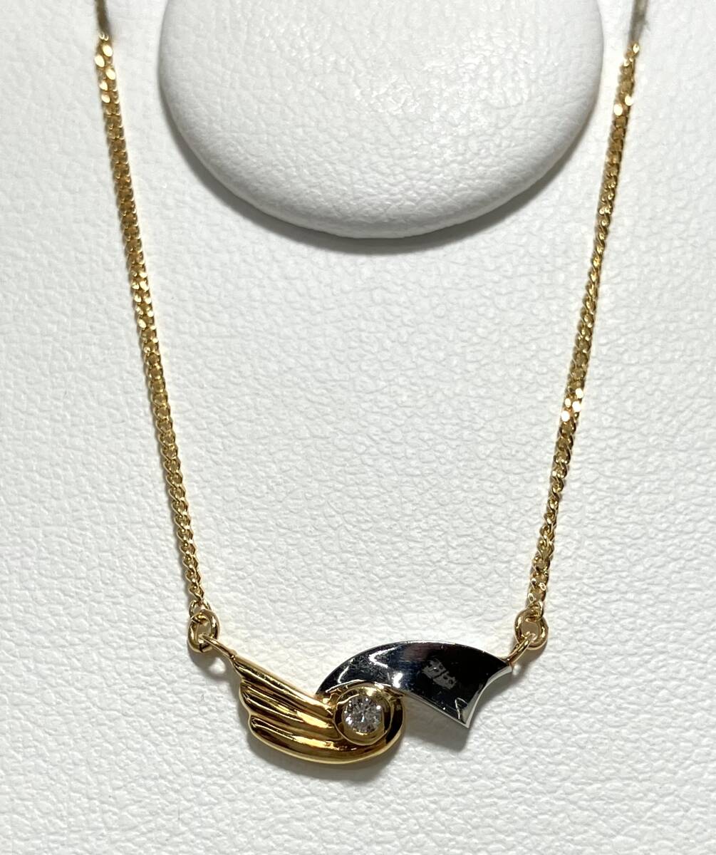 簡易鑑別書K18Pt900ネックレス42cmダイヤモンド0.03ct2.5gチェーン天然石 店舗受取可